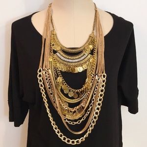 Gold coin chain statement necklace boutique